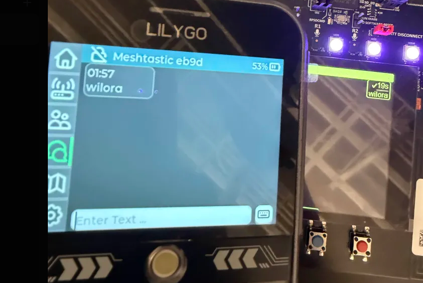 Meshtastic messaging app running on a FreeWili device