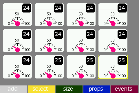 GUI gauge widgets drawn in the FreeWili GUI builder